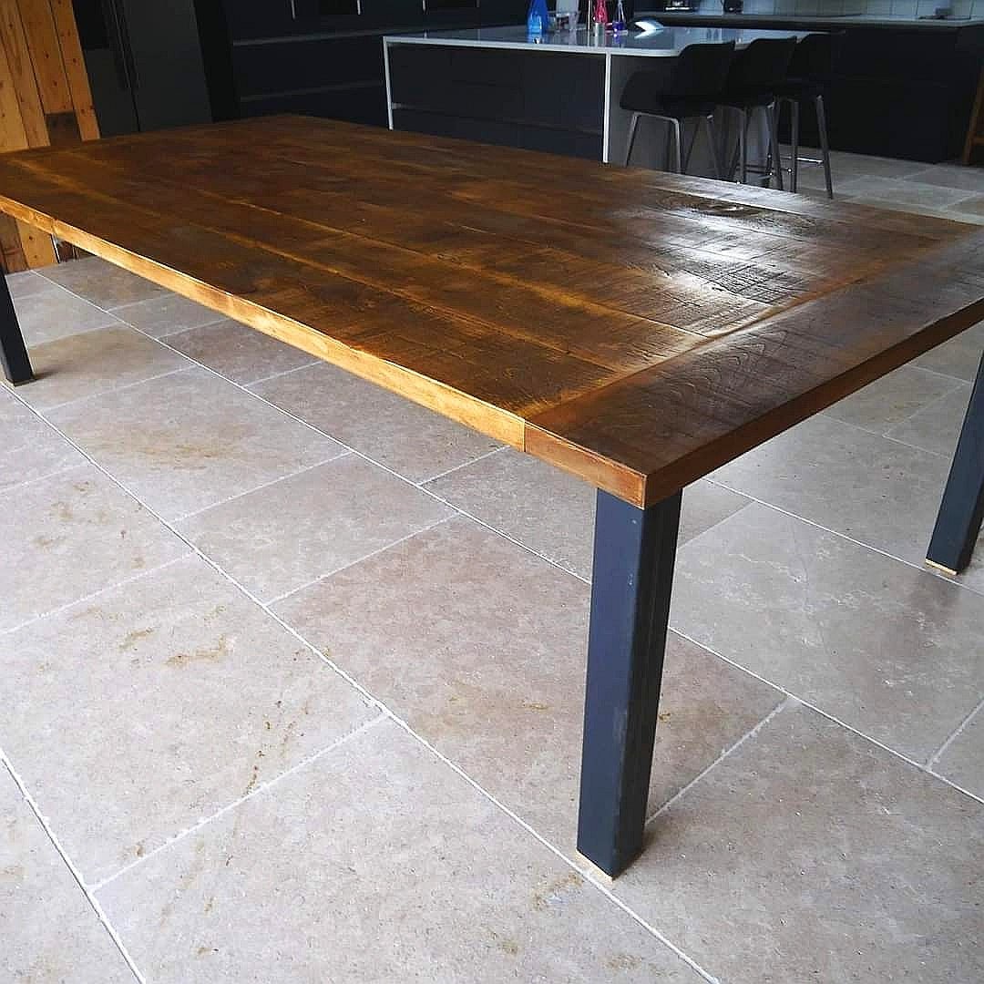 Extra large rustic dining table with steel legs - The Grain Company Ltd