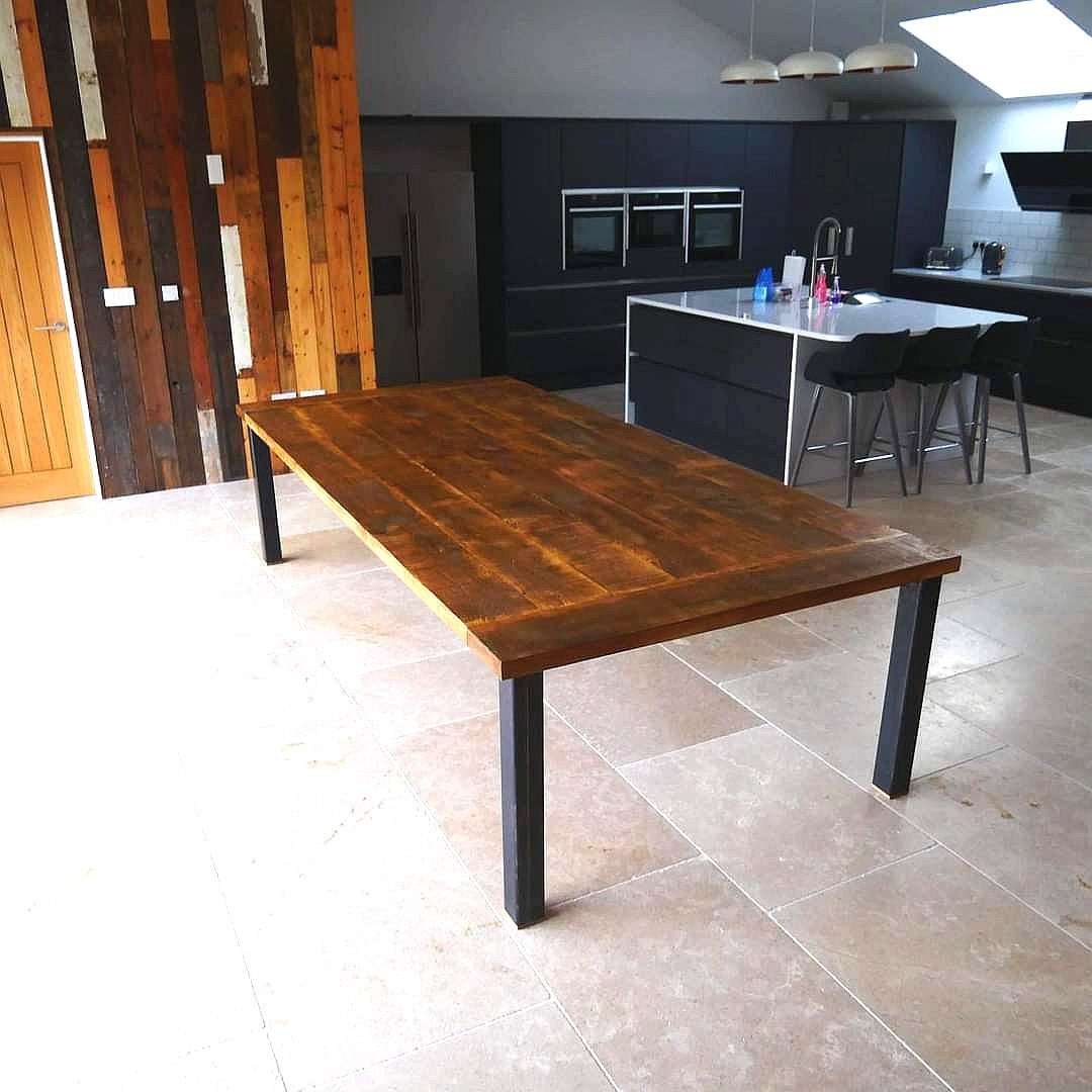 Extra large rustic dining table with steel legs - The Grain Company Ltd