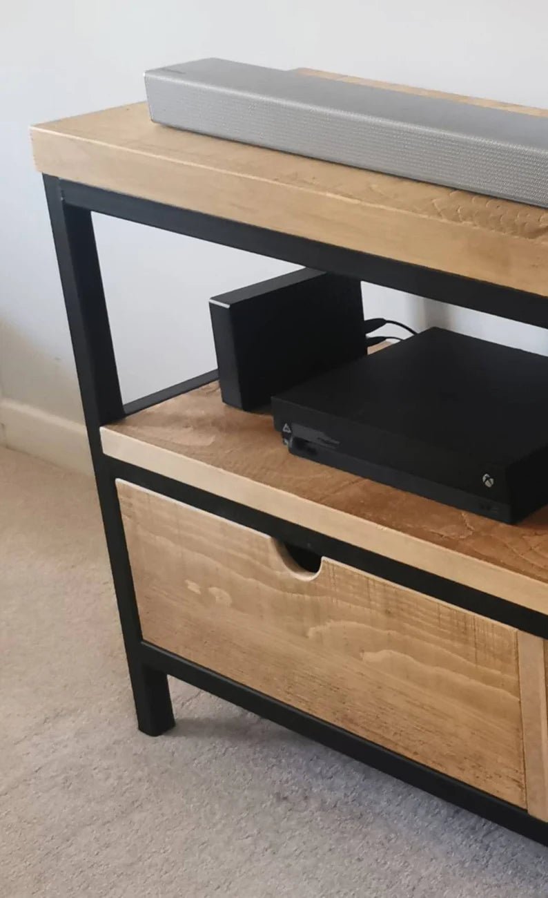 handmade Rustic Industrial TV and media stand - The Grain Company Ltd