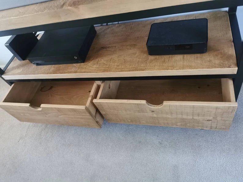 handmade Rustic Industrial TV and media stand - The Grain Company Ltd