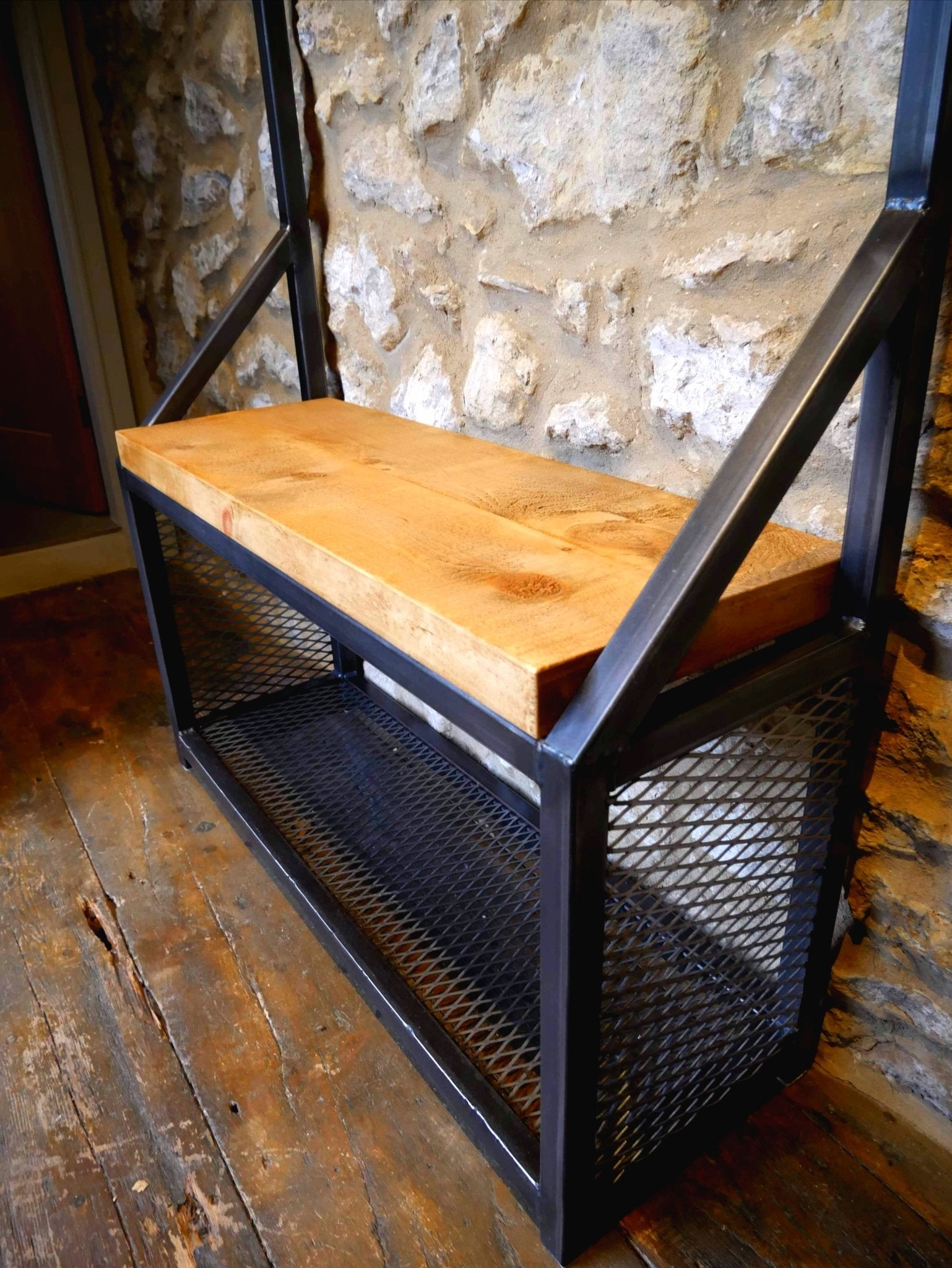 Rustic coat and shoe rack with seat - The Grain Company Ltd
