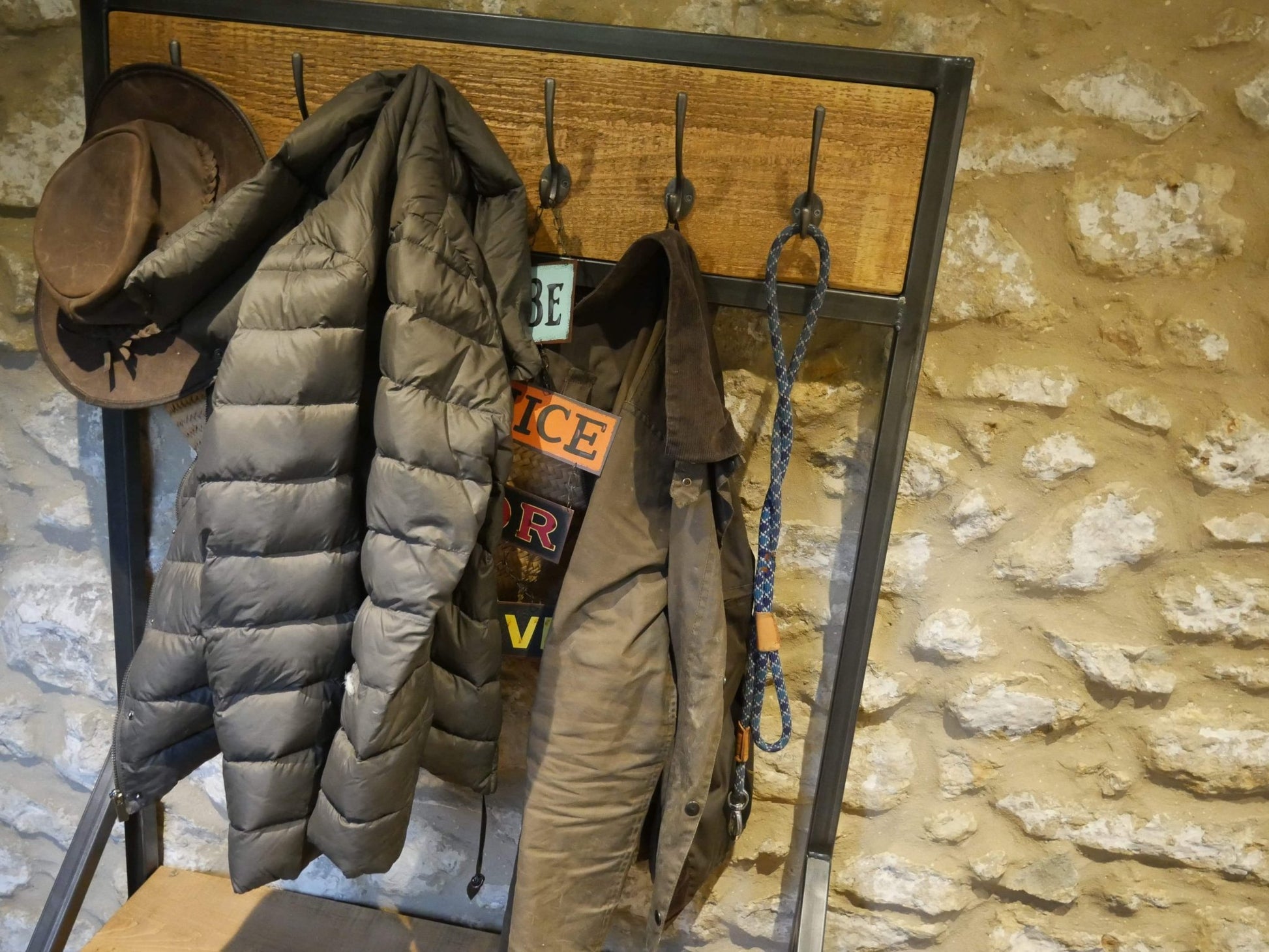 Rustic coat and shoe rack with seat - The Grain Company Ltd