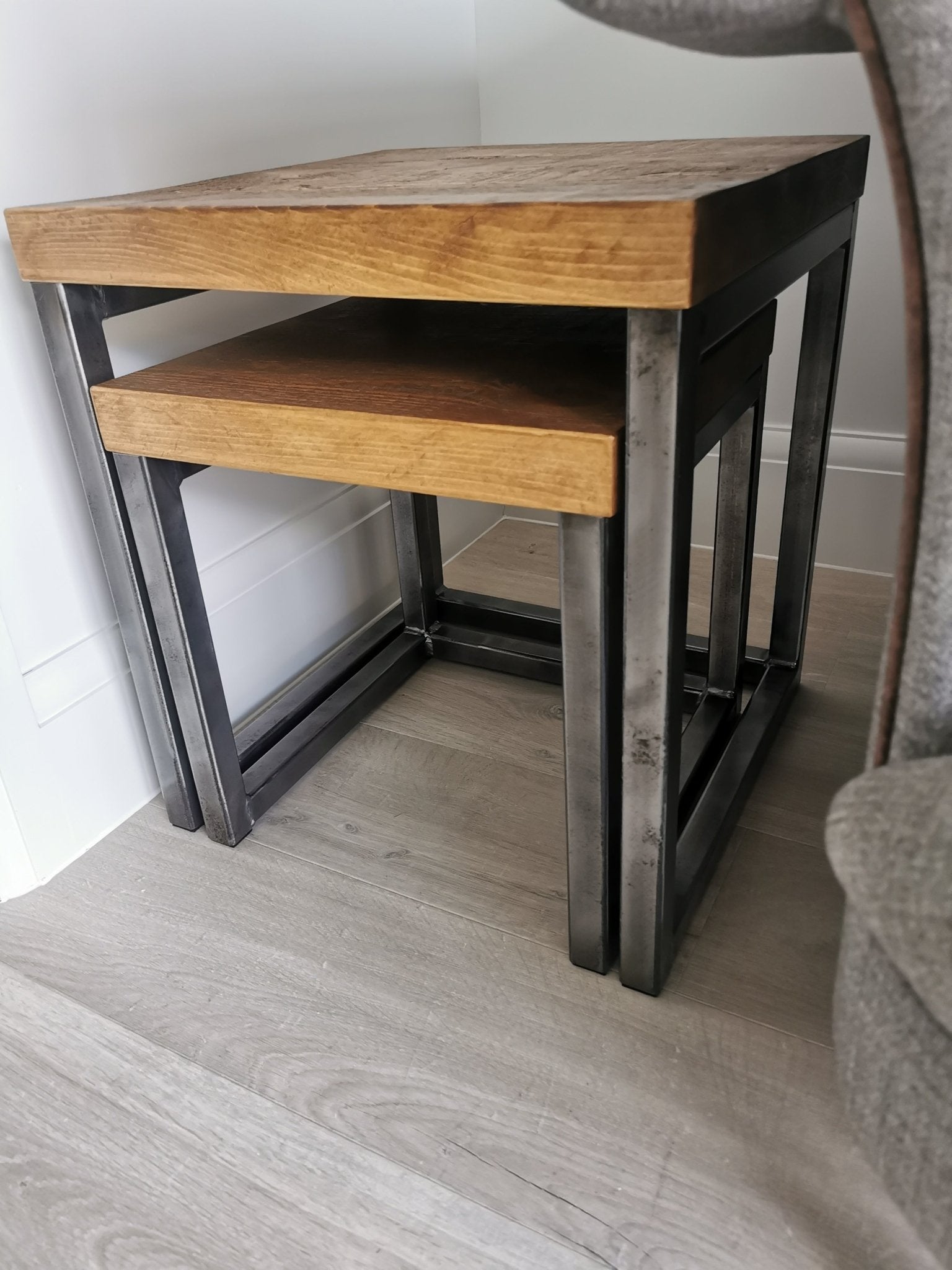 Rustic square nesting tables - The Grain Company Ltd