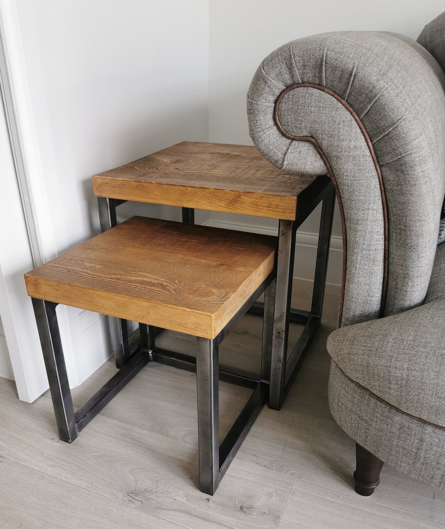Rustic square nesting tables - The Grain Company Ltd