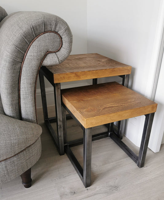 Rustic square nesting tables - The Grain Company Ltd