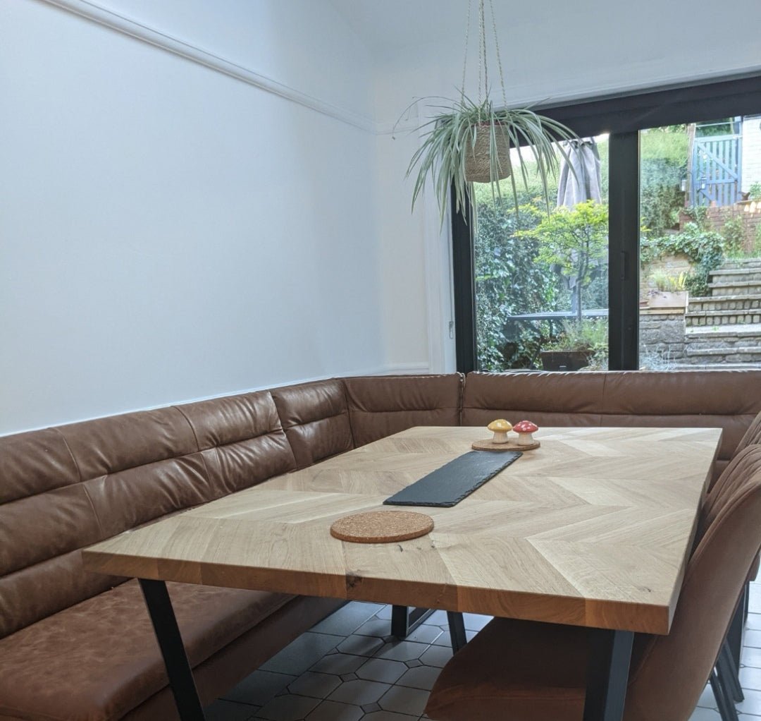 Solid oak 'Herringbone' extending dining table - The Grain Company Ltd