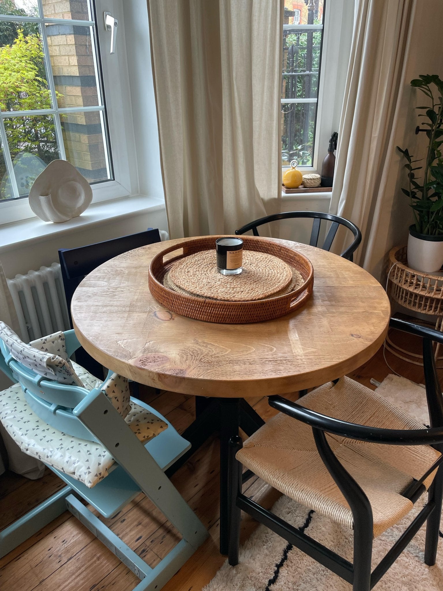 Extending round rustic central leg dining table - The Grain Company Ltd