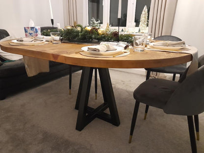 Extending round rustic central leg dining table - The Grain Company Ltd