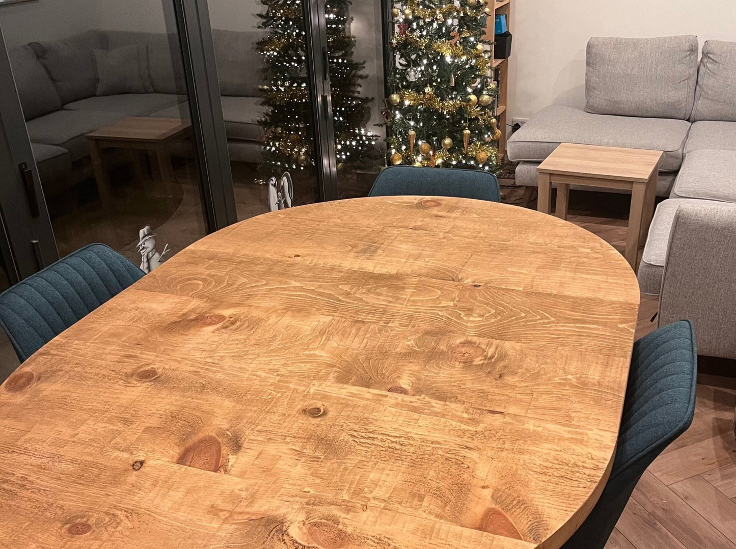 Extending round rustic central leg dining table - The Grain Company Ltd