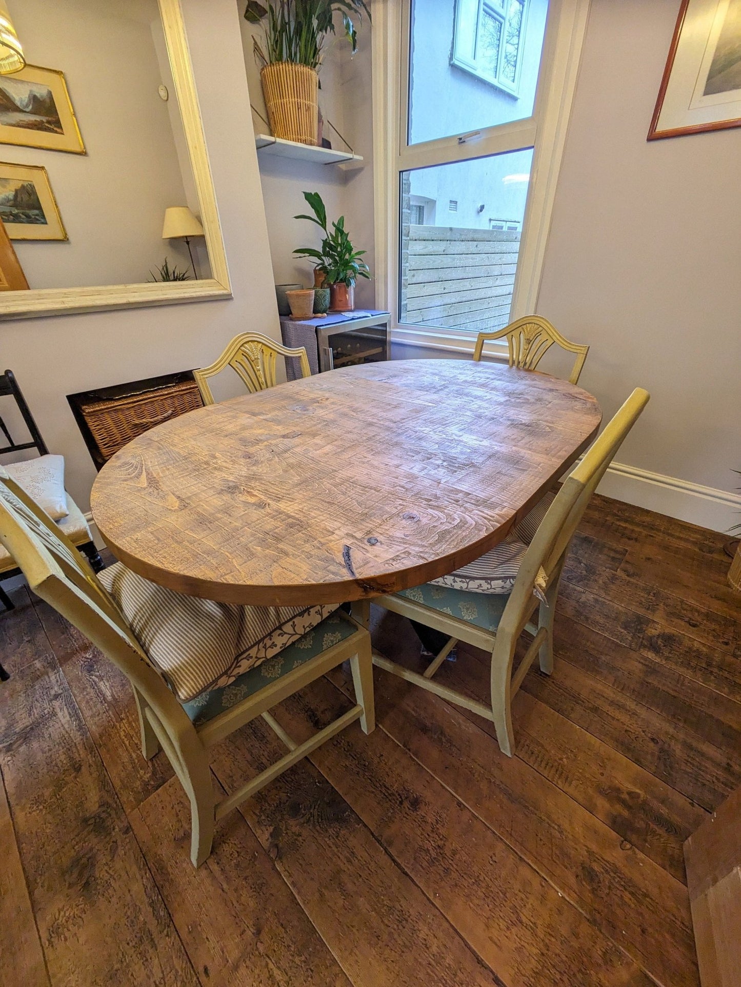 Extending round rustic central leg dining table - The Grain Company Ltd