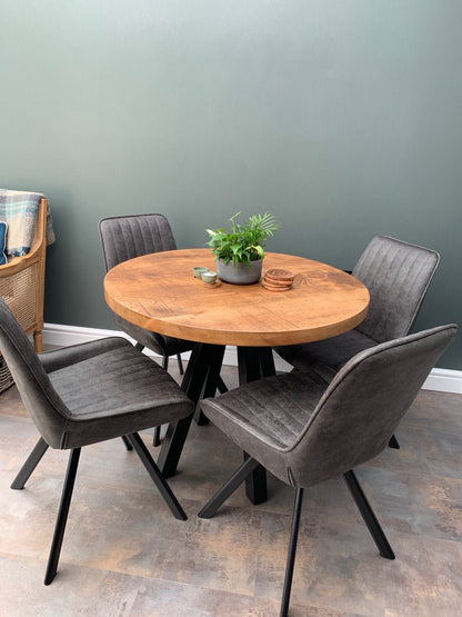 Extending round rustic central leg dining table - The Grain Company Ltd