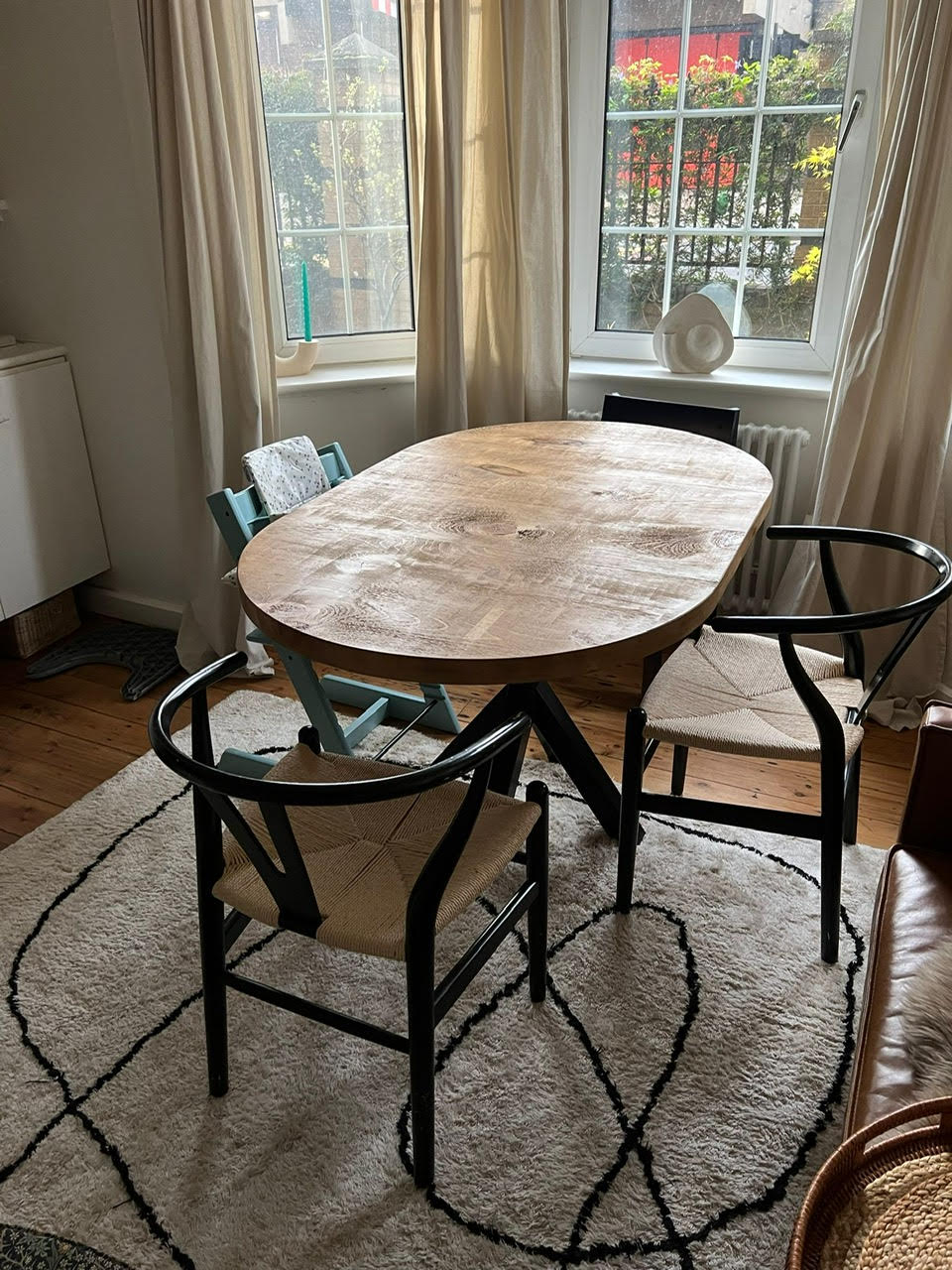 Extending round rustic central leg dining table - The Grain Company Ltd