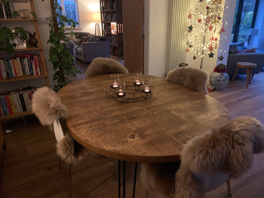 Extending round rustic dining table - The Grain Company Ltd