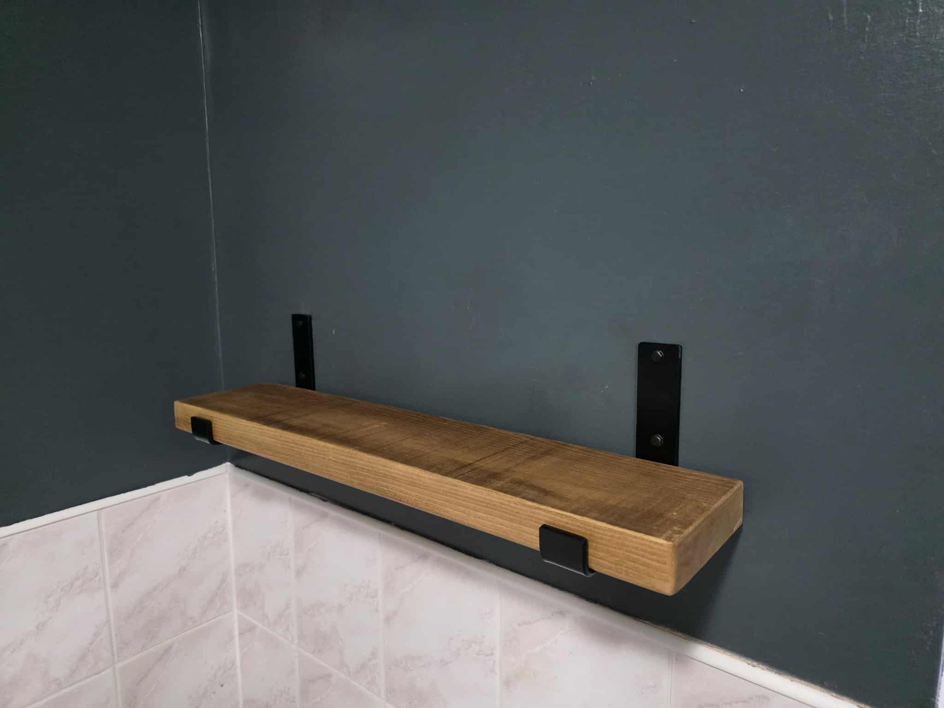 Rustic Wooden Shelf with U Shape Bracket - The Grain Company Ltd
