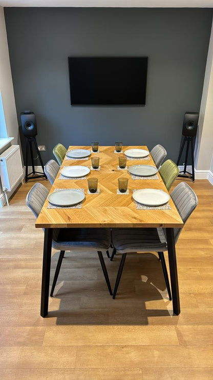 Solid Oak 'Herringbone' extending dining table' THE SANDRINGHAM' - The Grain Company Ltd