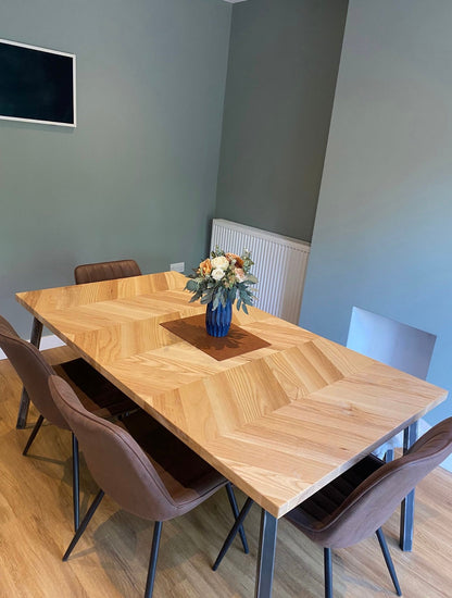 Solid Oak 'Herringbone' extending dining table' THE SANDRINGHAM' - The Grain Company Ltd