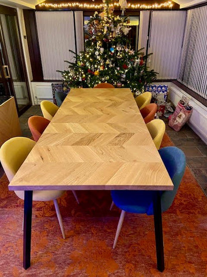 Solid Oak 'Herringbone' extending dining table' THE SANDRINGHAM' - The Grain Company Ltd