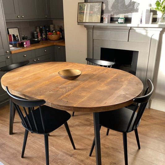 Extending round rustic dining table - The Grain Company Ltd