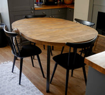 Extending round rustic dining table – The Grain Company Ltd