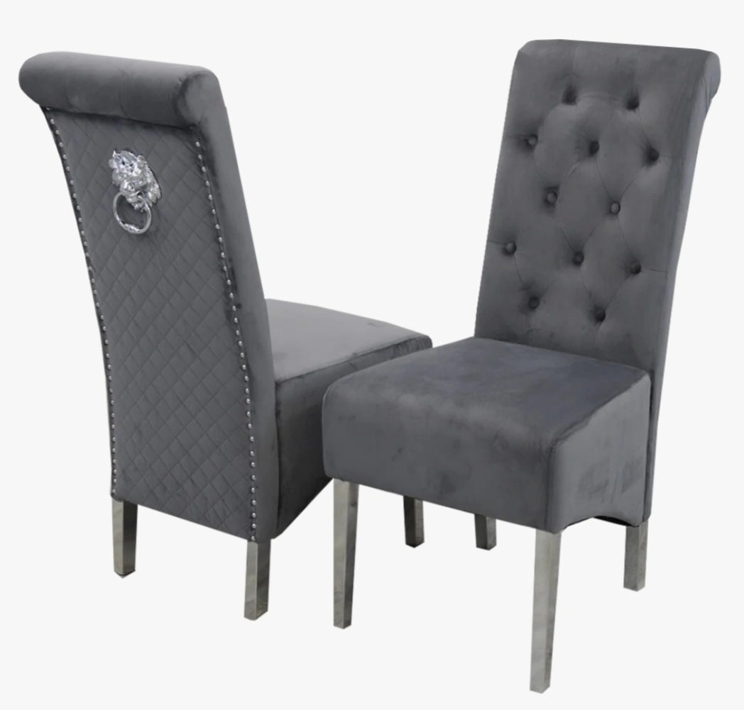 Luxurious Lion Knocker Plush Velvet Dining Chairs - The Grain Company Ltd