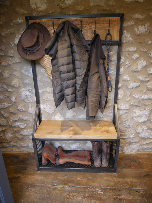 Rustic coat and shoe rack with seat - The Grain Company Ltd