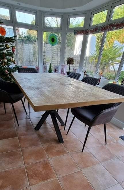Rustic dining table with steel 'Spider' legs - The Grain Company Ltd