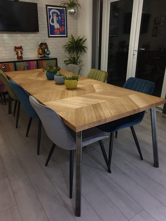 Solid oak 'Herringbone' extending dining table - The Grain Company Ltd