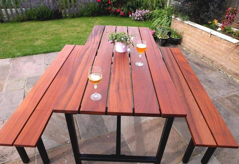 THE BUCKINGHAM luxury hardwood patio table and bench set - The Grain Company Ltd