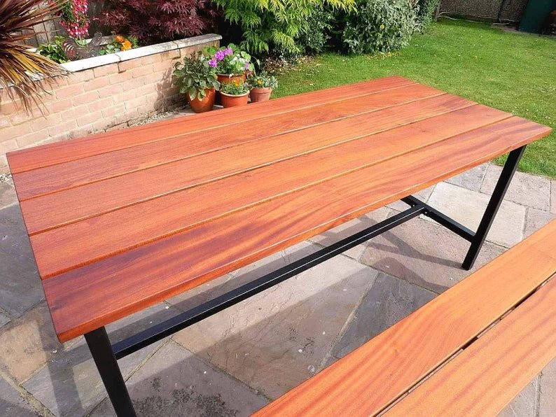 THE BUCKINGHAM luxury hardwood patio table and bench set - The Grain Company Ltd