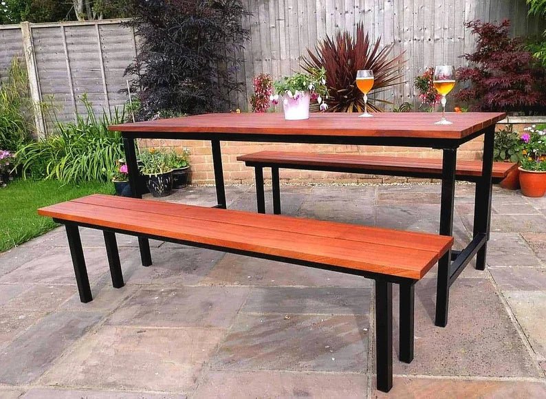 Outdoor wooden table and bench set deals